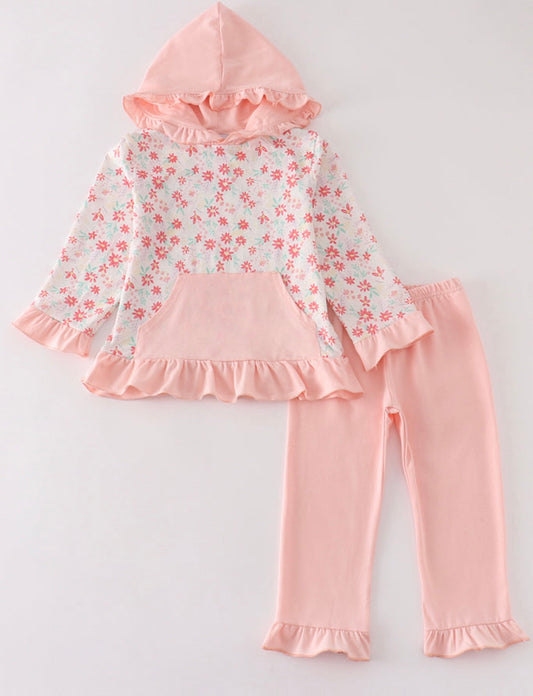 Pink Floral Girl Hoodie Set