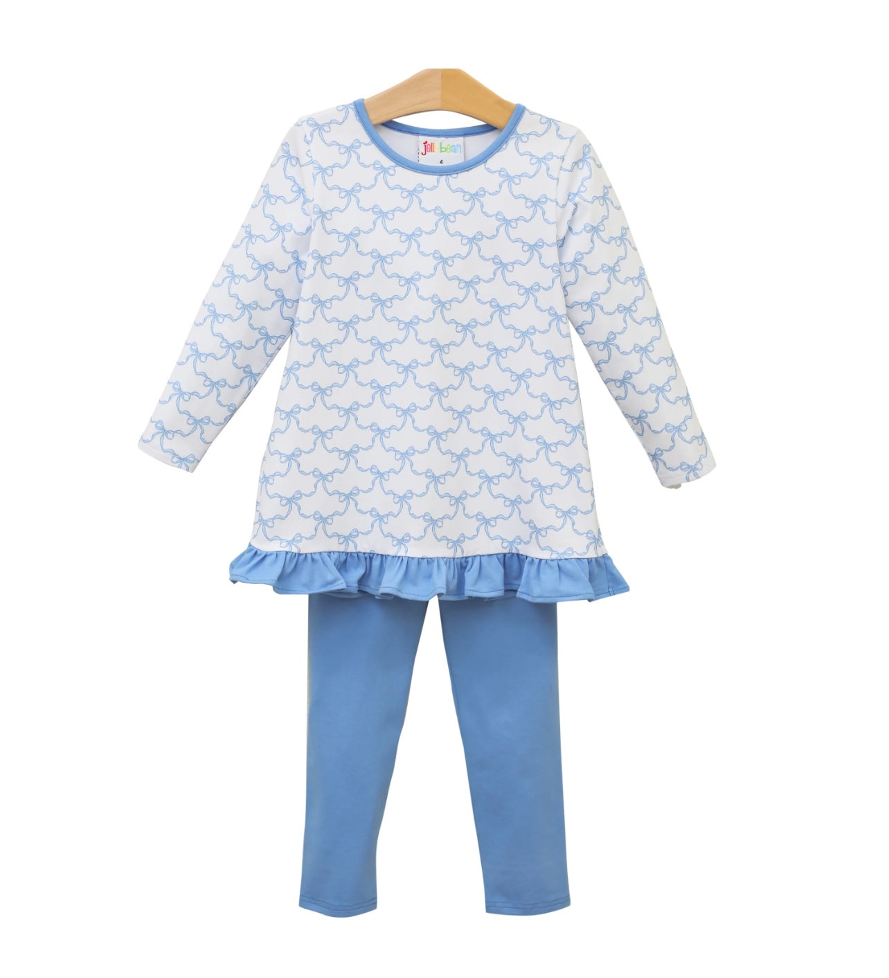 Blue Trellis Bow Ruffle Pants Set