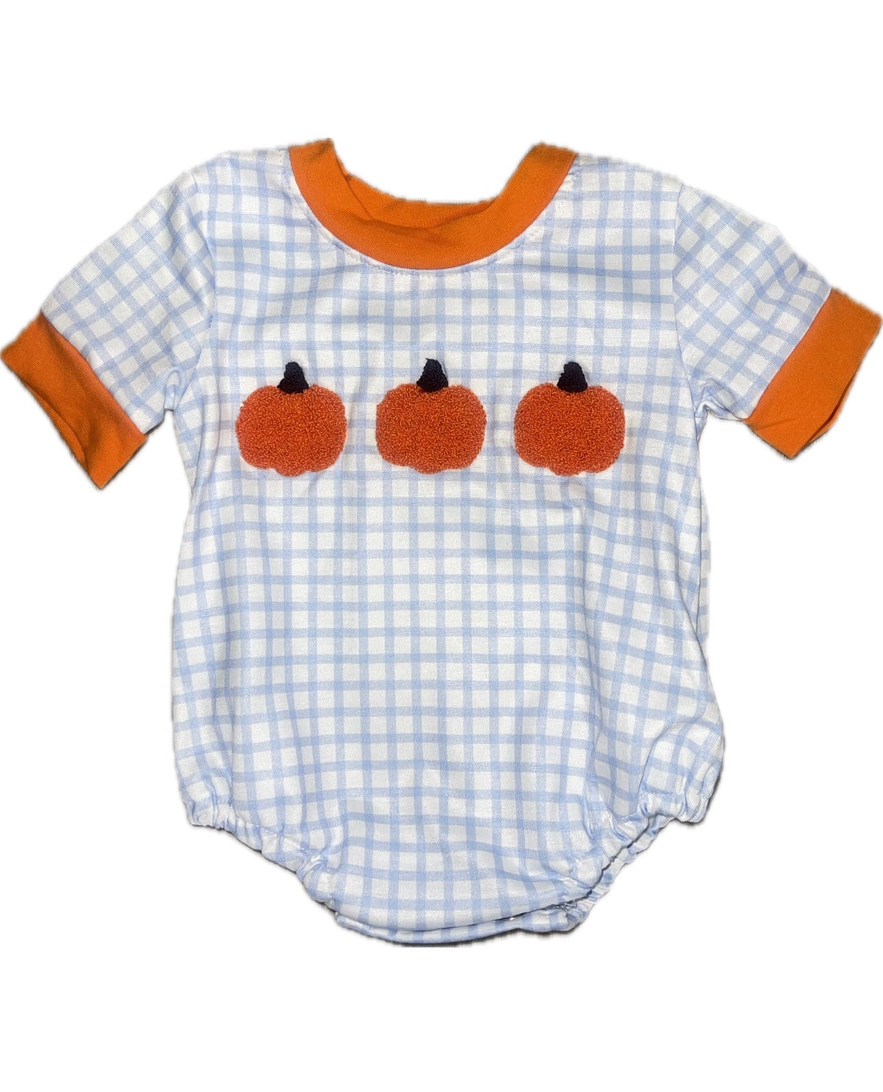 Pumpkin French Knot Plaid Boy Bubble