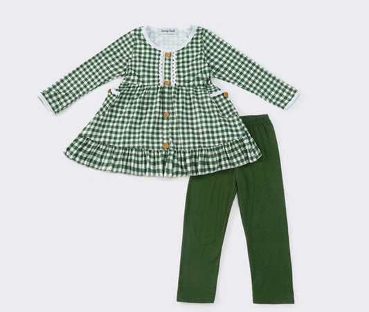 Green Gingham Girls Set