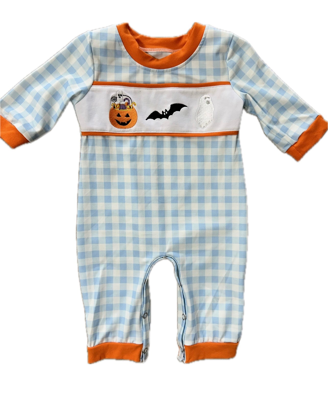 Blue Plaid Halloween Boys Romper