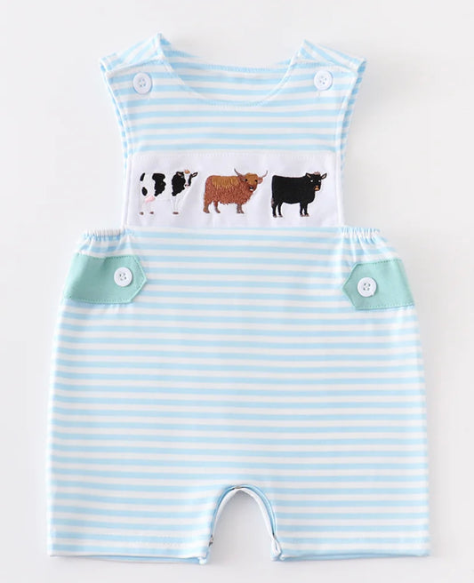 Blue Cow Embroidery Romper